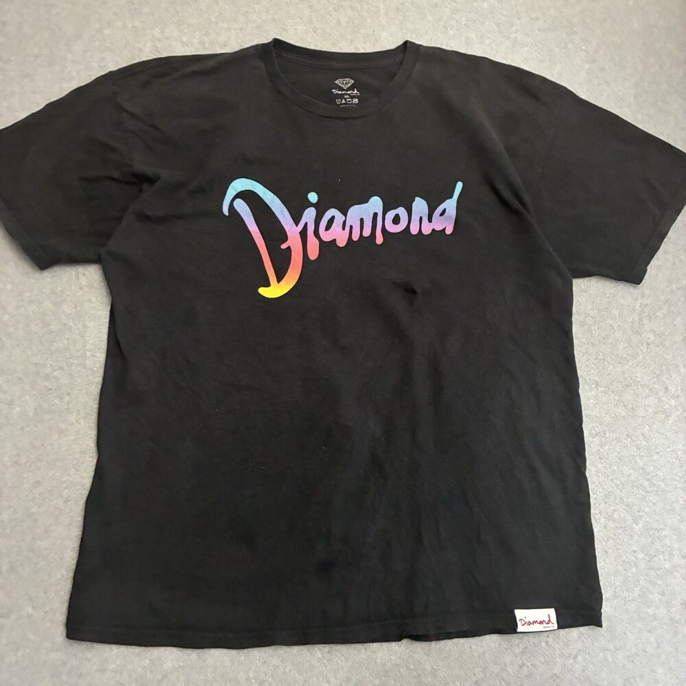 Diamond Supply Co XL Black Rainbow Script Logo World Tour Graphic T Shirt
